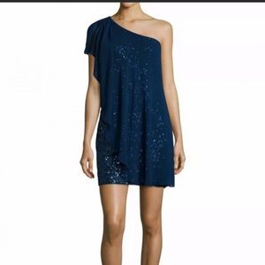 Aidan Mattox Navy Sequin One Shoulder Mini Dress